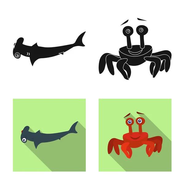 Objeto isolado do logotipo do mar e do animal. Coleção de mar e símbolo de estoque marinho de web . —  Vetores de Stock