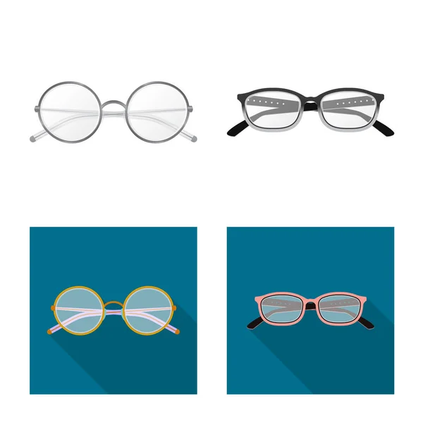 Vektorillustration av glas och ram ikon. Insamling av glasögon och tillbehör lager vektorillustration. — Stock vektor