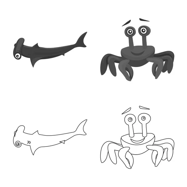 Diseño vectorial de mar y símbolo animal. Colección de mar y vector marino icono para stock . — Vector de stock