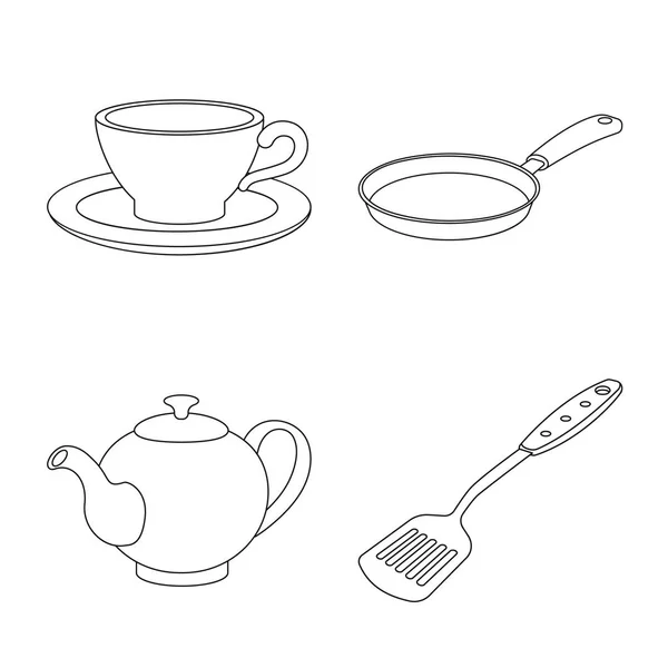 Isolierte Objekt der Küche und Koch-Logo. Sammlung von Küchen- und Haushaltsvektorsymbolen für den Vorrat. — Stockvektor