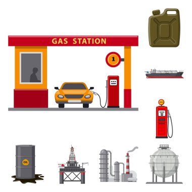 Petrol ve gaz işareti tasarımını vektör. Toplama petrol ve benzin vektör simge stok için.