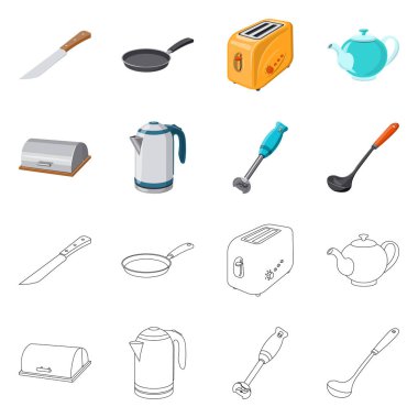 Mutfak ve yemek sembol yalıtılmış nesne. Mutfak ve cihaz hisse senedi vektör çizim seti.