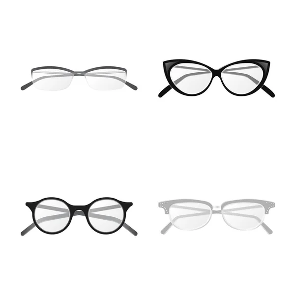 Illustrazione vettoriale di occhiali e logo della cornice. Set di bicchieri e accessori stock symbol per web . — Vettoriale Stock