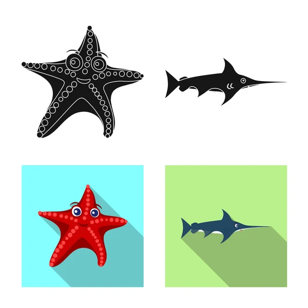 Illustrazione vettoriale dell'icona marina e animale. Raccolta di immagini vettoriali di stock marini e marini . — Vettoriale Stock
