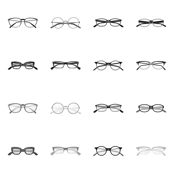 Illustration vectorielle des lunettes et du logo du cadre. Ensemble de lunettes et icône vectorielle accessoire pour stock . — Image vectorielle