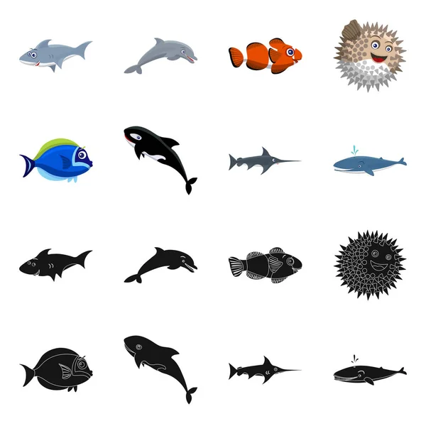 Objeto Aislado Del Icono Del Mar Los Animales Colección Ilustración — Vector de stock