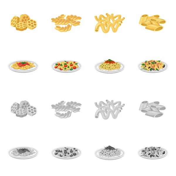 Ilustración vectorial de pasta y símbolo de carbohidratos. Set de pasta y macarrones vector icono para stock . — Archivo Imágenes Vectoriales