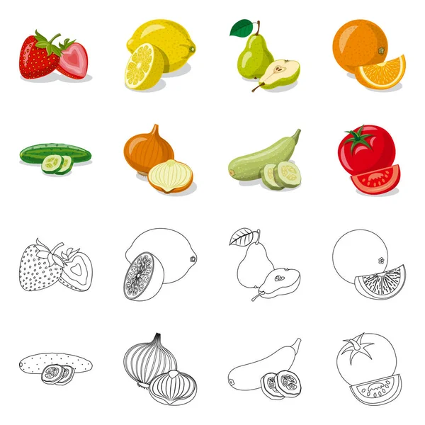 野菜や果物の記号のベクター イラストです。Web の野菜やベジタリアンの銘柄記号のセット. — ストックベクタ