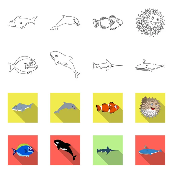 Vector design a szimbólum sea és állati. Gyűjtemény a tenger és a tengeri tőzsdei szimbólum a web. — Stock Vector