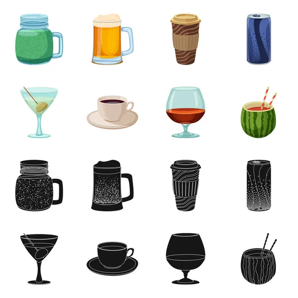Ilustração vetorial de bebida e logotipo da barra. Conjunto de bebida e símbolo de estoque de festa para web . —  Vetores de Stock
