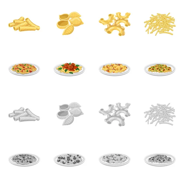 Objeto aislado de pasta y símbolo de carbohidratos. Colección de pasta y macarrones símbolo de stock para web . — Archivo Imágenes Vectoriales