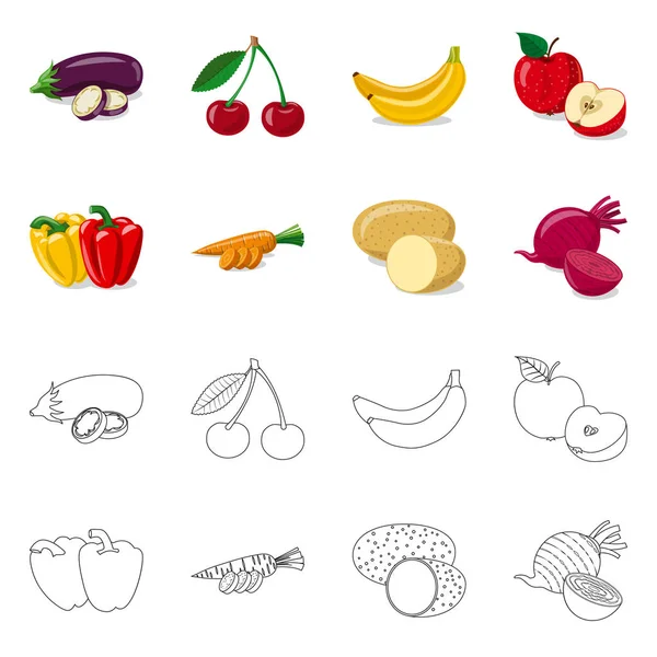 Vector Design Vegetable Fruit Symbol Collection Vegetable Vegetarian Stock Symbol — Stock Vector