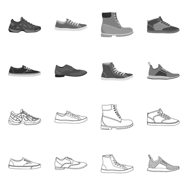 Geïsoleerde object van schoenen en schoeisel logo. Set van schoen en voet vector pictogram voor voorraad. — Stockvector