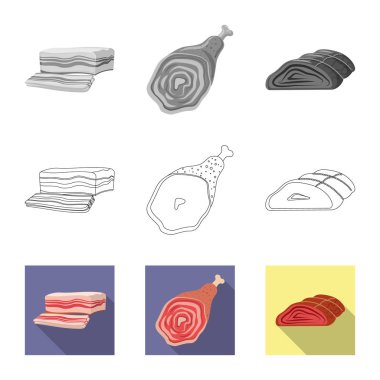 Vektör çizimi işareti eti ve jambon. Et ve hisse senedi için pişirme vektör simgesi ayarla.