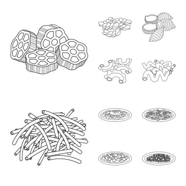 Makarna ve karbonhidrat logosu yalıtılmış nesne. Hisse senedi için makarna makarna ve vektör simge kümesi.