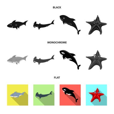 Deniz ve hayvan sembolü vektör Illustration. Deniz ve deniz hisse senedi simgesi web için set.