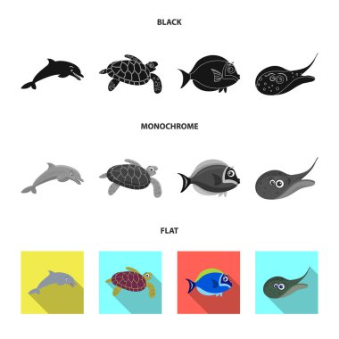 Deniz ve hayvan logosu yalıtılmış nesne. Deniz ve deniz hisse senedi simgesi web için set.