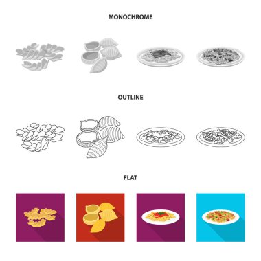 Makarna ve karbonhidrat logo vektör Illustration. Makarna ve makarna koleksiyonu stok web simgesi.