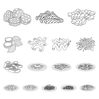 Makarna ve karbonhidrat logo vektör tasarımı. Web için makarna makarna ve hisse senedi simgesi kümesi.