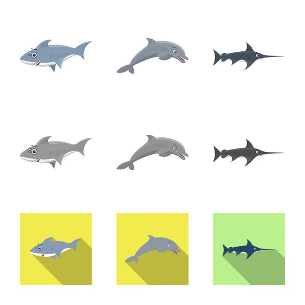 Objeto aislado del icono del mar y los animales. Conjunto de mar y vector marino icono para stock . — Vector de stock