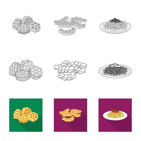 Illustrazione vettoriale della pasta e del simbolo dei carboidrati. Set di icone vettoriali pasta e maccheroni per brodo . — Vettoriale Stock