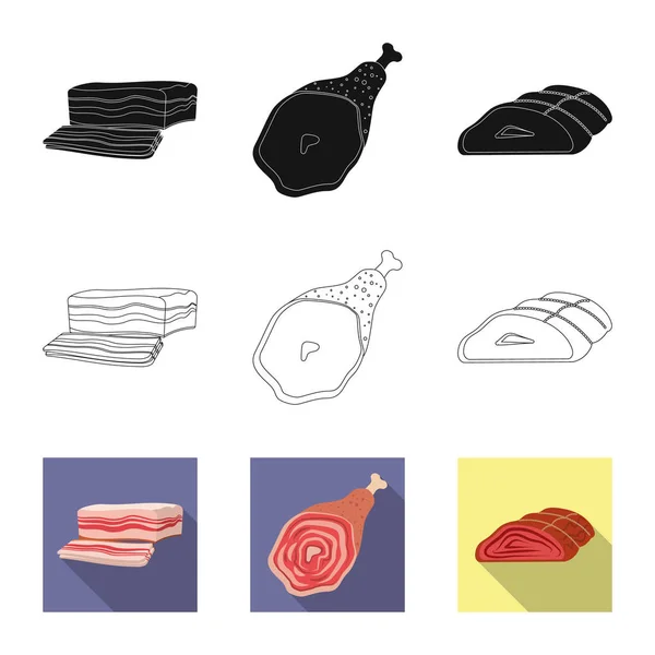 Diseño vectorial del icono de carne y jamón. Conjunto de carne y caldo de cocina símbolo para web . — Vector de stock