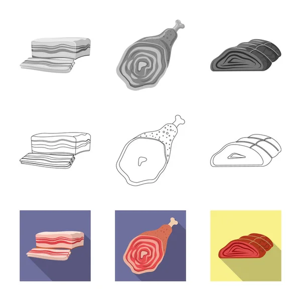 Ilustración vectorial del signo de carne y jamón. Conjunto de carne y cocina icono de vector para la acción . — Vector de stock