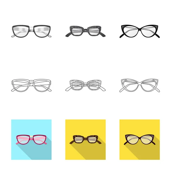 Illustration vectorielle de lunettes et de monture. Jeu de lunettes et accessoire stock symbole pour web . — Image vectorielle