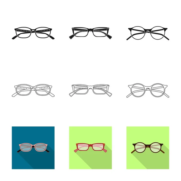 Gözlük ve çerçeve logosu yalıtılmış nesne. Gözlük ve hisse senedi için aksesuar vektör ikon koleksiyonu. — Stok Vektör