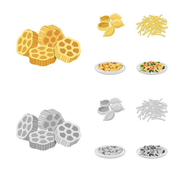 Vektor design av pasta och kolhydrat tecken. Samling av pasta, makaroner vektor ikonen för lager. — Stock vektor