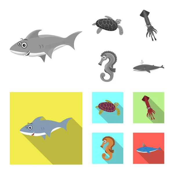 Diseño vectorial de mar y símbolo animal. Colección de mar y vector marino icono para stock . — Vector de stock