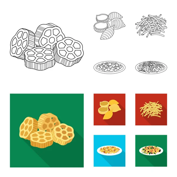 Illustrazione vettoriale della pasta e del logo dei carboidrati. Raccolta illustrazione vettoriale pasta e maccheroni . — Vettoriale Stock