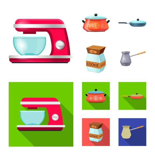 Векторная иллюстрация кухни и иконы повара. Набор векторных иконок для кухни и бытовой техники на складе . — стоковый вектор