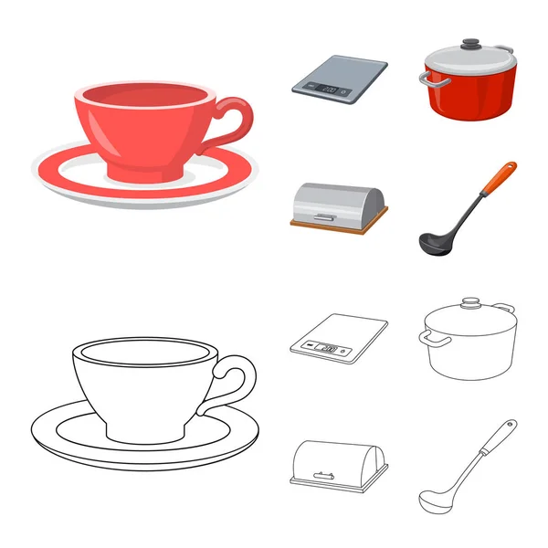 Isolerade objekt i köket och koka logotyp. Uppsättning av kök och apparaten vektor ikonen för lager. — Stock vektor