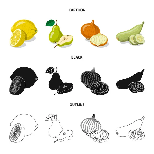 Objet isolé de légumes et fruits signe. Ensemble de légumes et végétarien symbole de stock pour la toile . — Image vectorielle