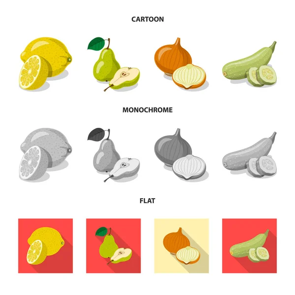 Diseño vectorial de icono de frutas y verduras. Conjunto de ilustración de vectores vegetales y vegetarianos . — Archivo Imágenes Vectoriales