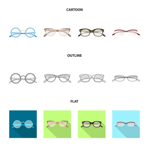 Isolerade objekt glas och ram tecken. Uppsättning av glasögon och tillbehör aktiesymbol för webben. — Stock vektor