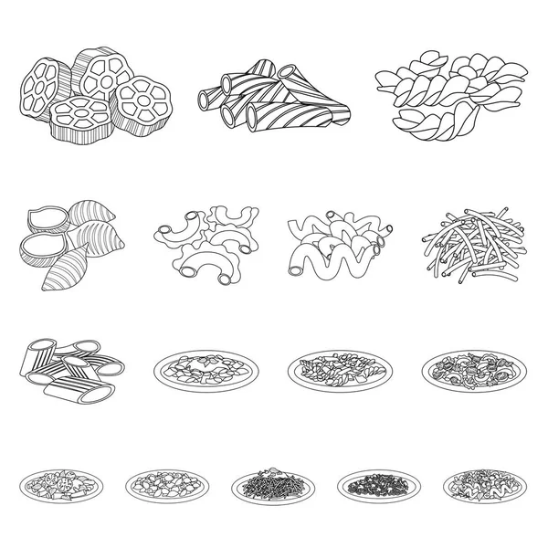 Makarna ve karbonhidrat logo vektör tasarımı. Web için makarna makarna ve hisse senedi simgesi kümesi.