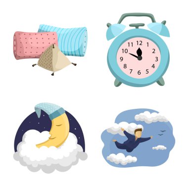 Rüyalar ve gece simge vektör Illustration. Rüyalar ve yatak odası hisse senedi vektör çizim.