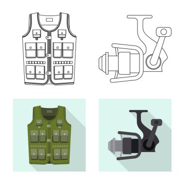 Balık ve balık tutma simge vektör tasarımı. Balık topluluğu ve hisse senedi için ekipman vektör simgesi.