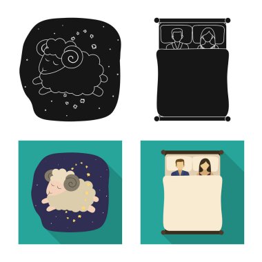 Rüyalar ve gece işareti vektör tasarımı. Rüyalar ve hisse senedi için yatak odası vektör simge koleksiyonu.