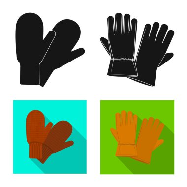 İzole işareti eldiven ve kış nesne. Hisse senedi için eldiven ve ekipman vektör simge topluluğu.
