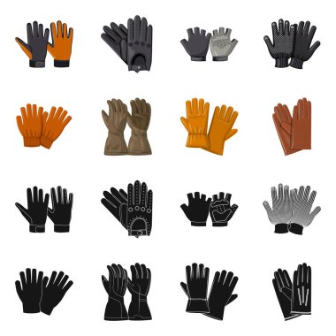 Bir eldiven ve kış işaret illüstrasyon vektör. Hisse senedi için eldiven ve ekipman vektör simge kümesi.