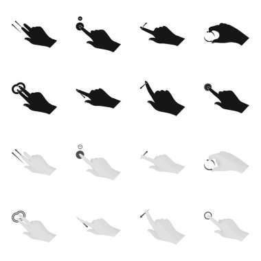 Dokunmatik ve el simge vektör tasarımı. Dokunmatik ekran ve dokunmatik hisse senedi vektör çizim topluluğu.