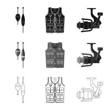 Balık ve balık tutma işareti izole nesne. Balık ve ekipman hisse senedi simgesi için web topluluğu.