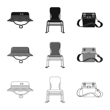 Balık ve balık tutma simge vektör Illustration. Balık ve ekipman hisse senedi simgesi için web topluluğu.