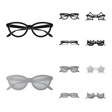 Gözlük ve güneş gözlüğü logo vektör tasarımı. Gözlük ve hisse senedi için aksesuar vektör ikon koleksiyonu.