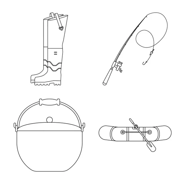 Vektor-Design von Fisch und Angelikone. Set von Fisch und Ausrüstung Vektor-Symbol für Lager. — Stockvektor