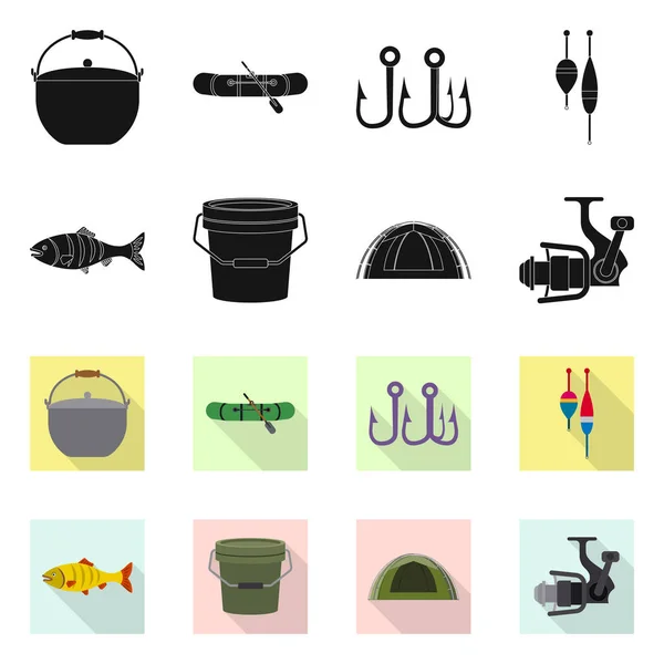 Isoliertes Objekt von Fischen und Angelikone. Set von Fisch und Ausrüstung Vektor-Symbol für Lager. — Stockvektor