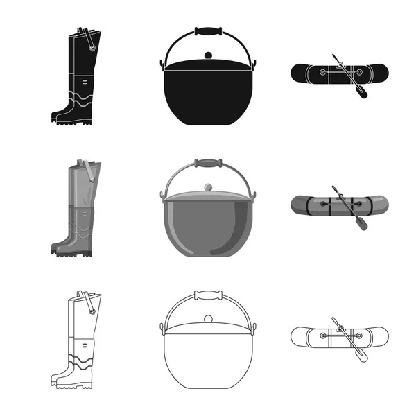 Isoliertes Objekt des Fisches und Fischersymbols. Set von Fisch und Ausrüstung Lagersymbol für Web. — Stockvektor